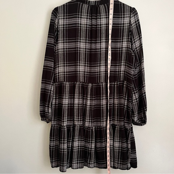Time and Tru Tiered Shirt Dress XL Plaid Black White Cozy Fall Whimsigoth - Picture 4 of 8